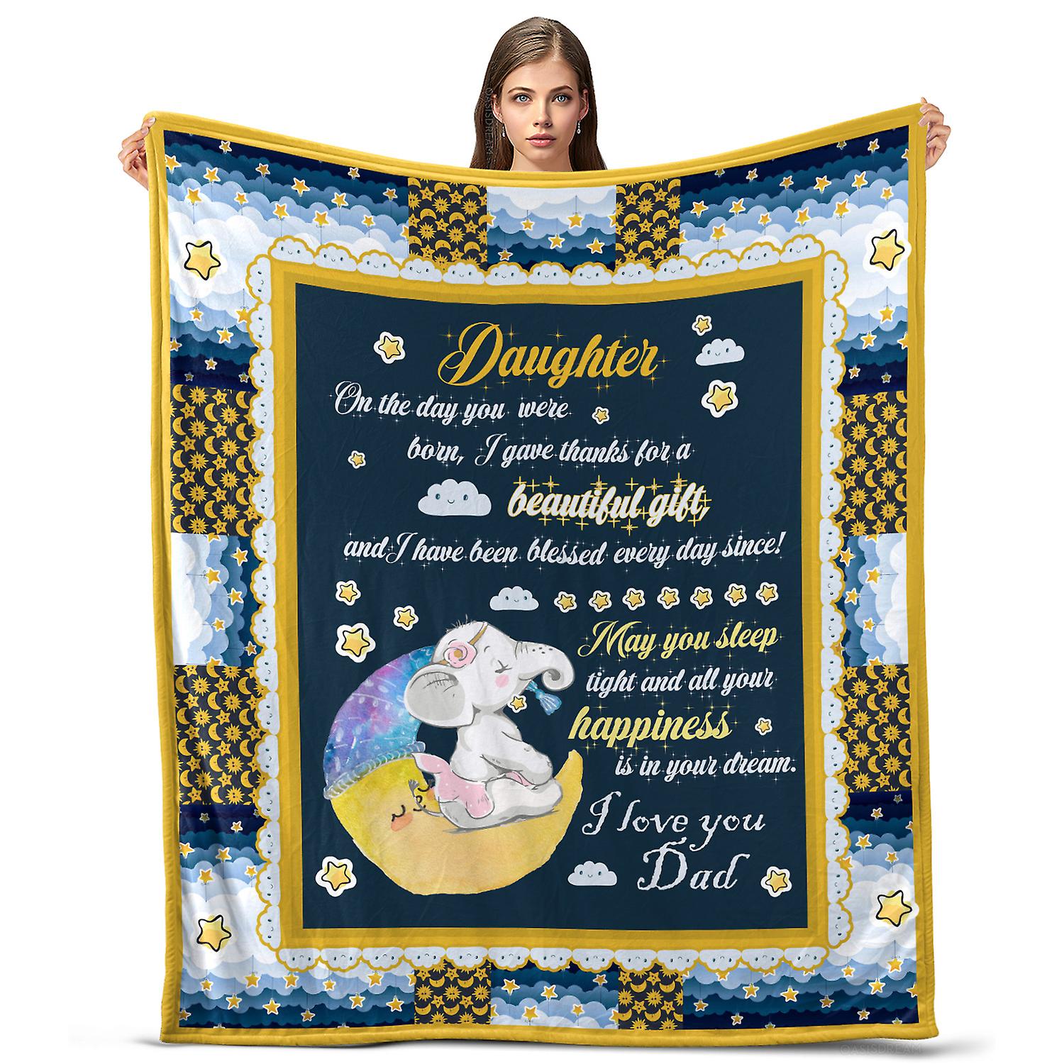 Oasisdream Great Gift Throw Blanket To My Daughter from Dad for Home, Office and Sofa, Skin Friendly with Cute Elephant Print