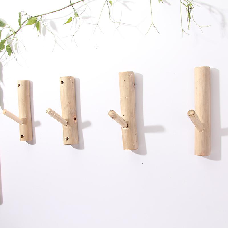 Four tree branch-shaped wall hooks, rustic wooden wall hooks