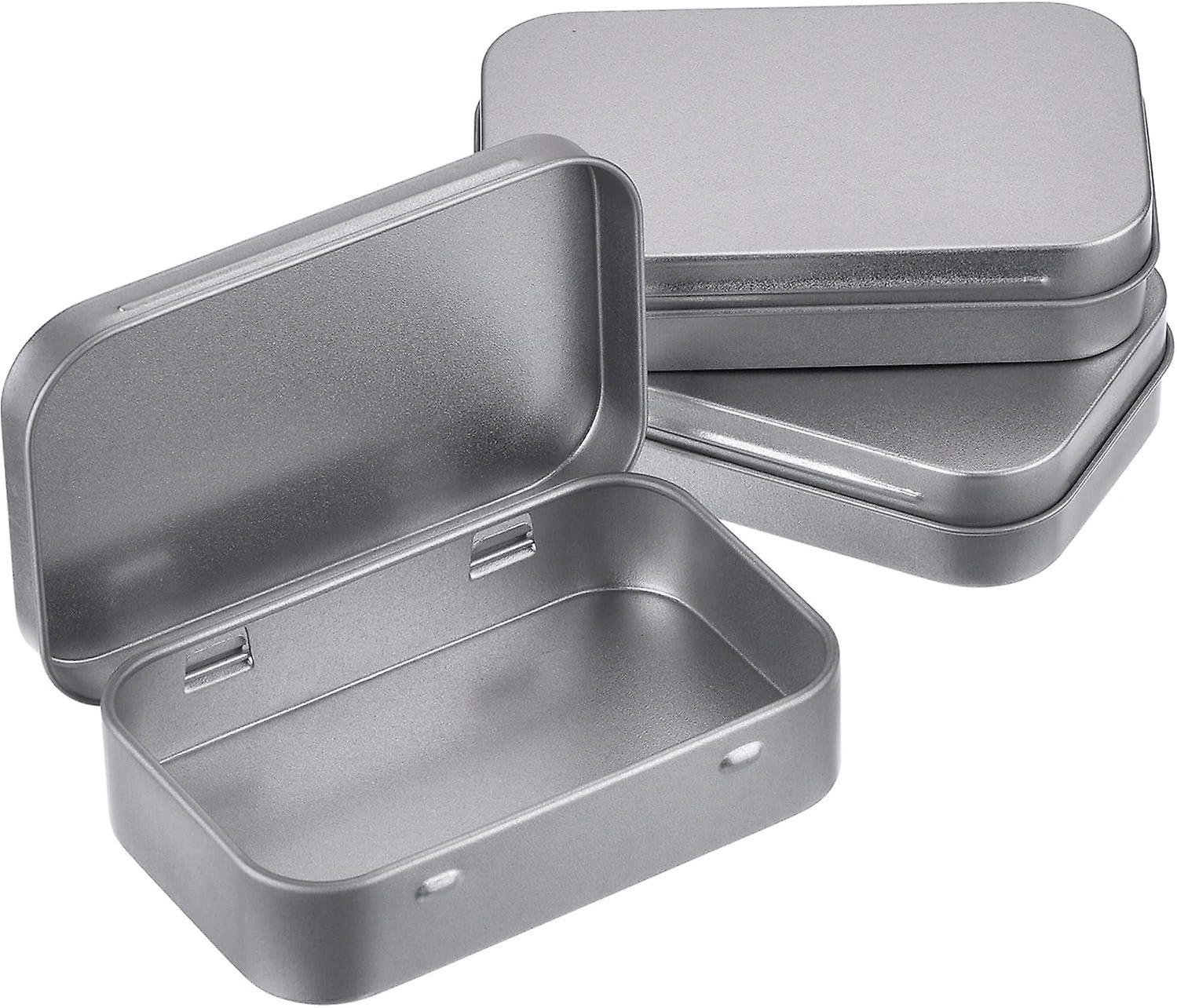 3-Pack 3.75 x 2.45 x 0.8 Inch Silver Metal Rectangular Empty Hinged Jar Containers with Lid
