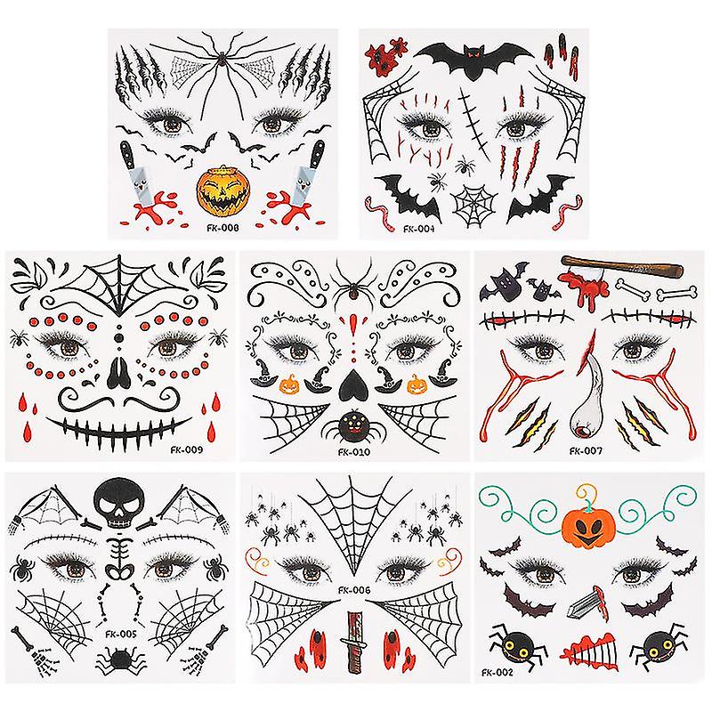 8sheets Scary Face Sticker For Halloween Decorations