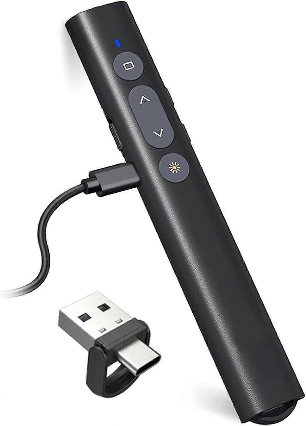 USB / Typ-C 2 in 1 wiederaufladbare Powerpoint-Fernbedienung Zeiger Präsentation140 * 22 * 12mm, PPT Zapette Powerpoint Wireless Presenter Wireless für Mac iPad Comp