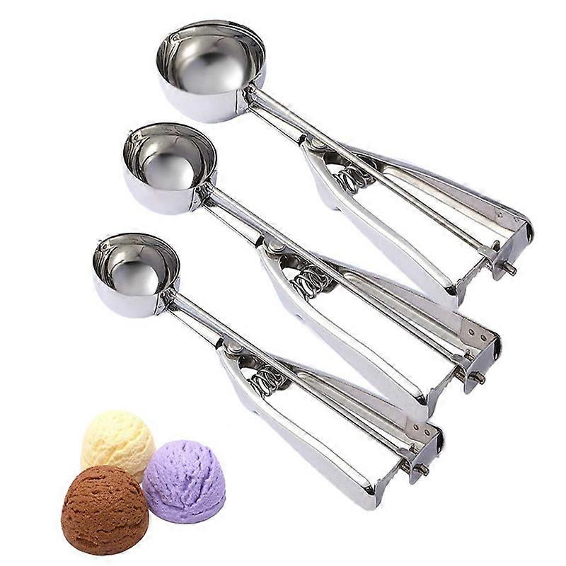 Ice Cream Scoop, 3Pcs Cookie Scoop Set, Stainless Steel Ice Cream Scooper with Trigger Release, Large/Medium/Small Cookie Scooper for Baking, Cookie S