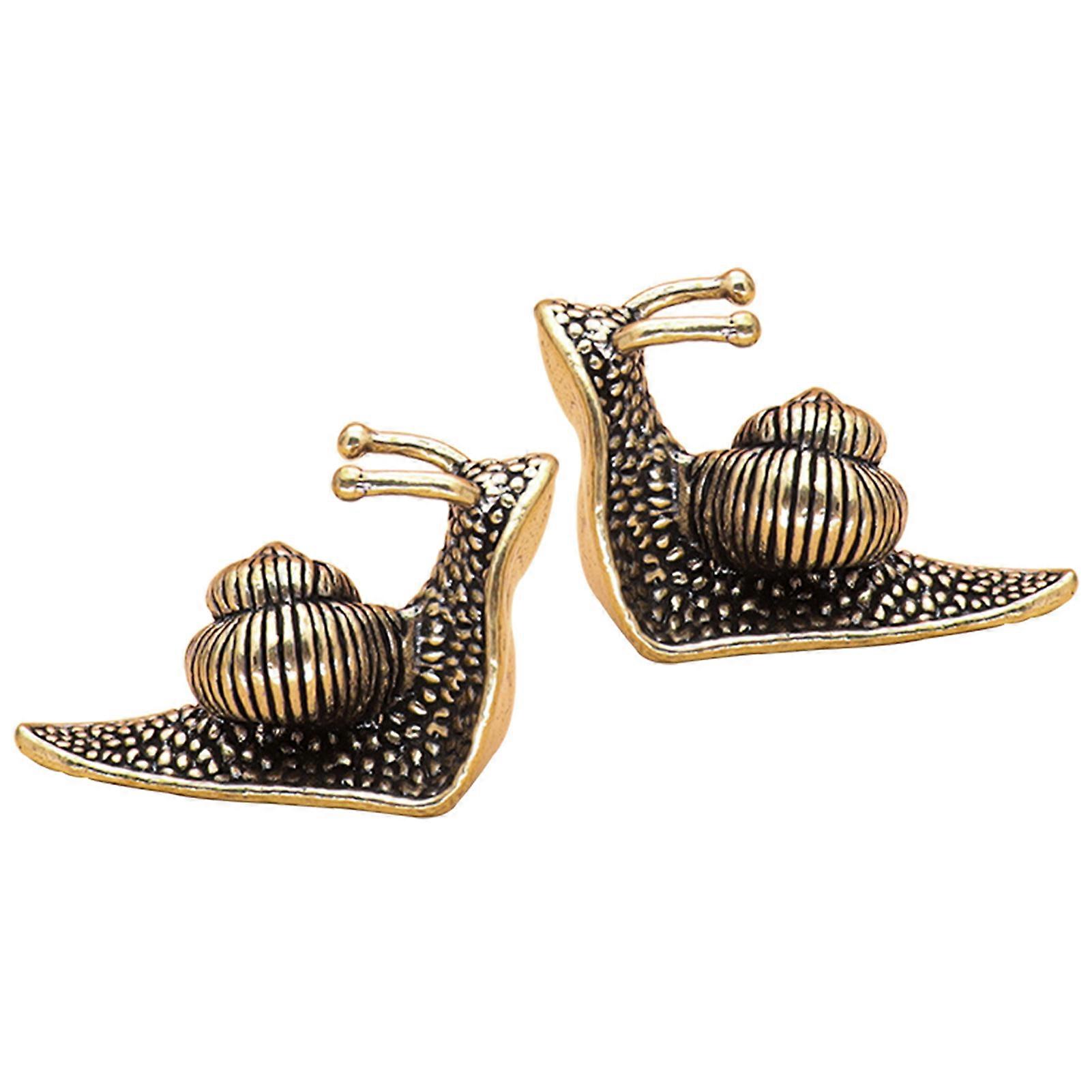2Pcs Snail Ornament Retro Copper Mini Snail Statue Fine Workmanship Adorable Snail Figurine for Home Desk Decoration