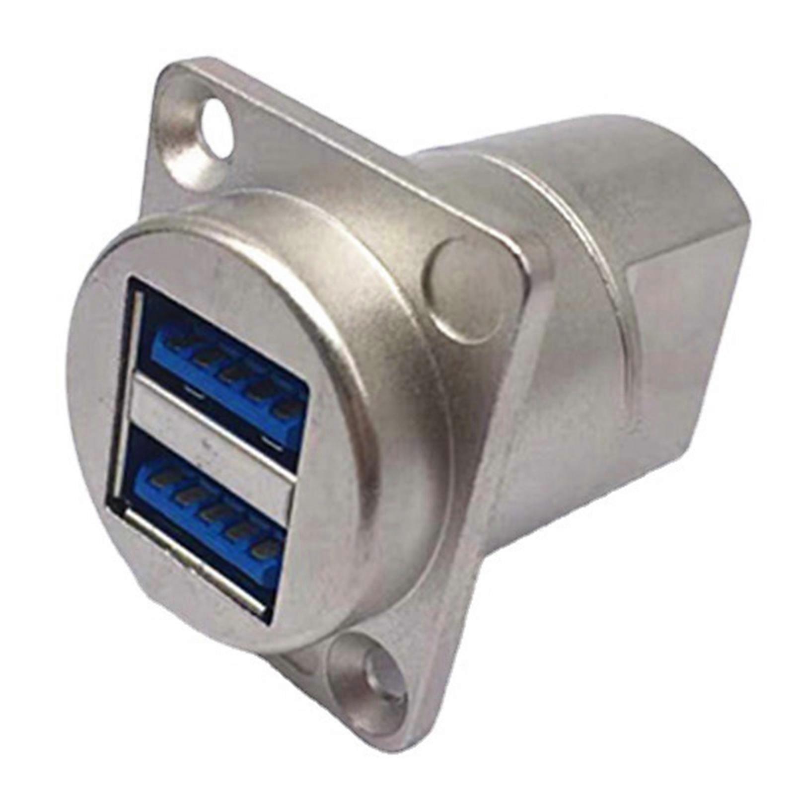 USB 3.0 Socket Dual USB A Port Female to Female Coupler Socket D Type Panel Mount Connector for Video Silver Case