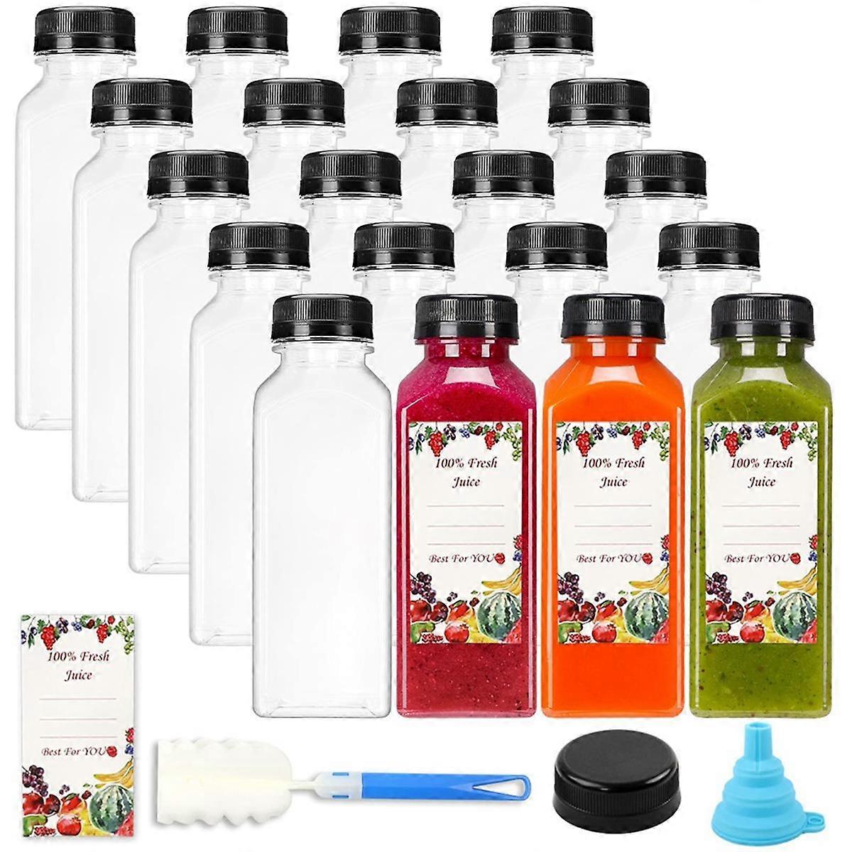 20Pcs 12oz Empty Plastic Juice Bottles with Caps,Reusable Water Bottles, Clear Containers with Blac