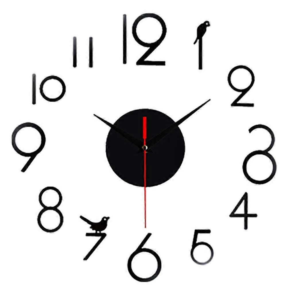Frameless DIY Wall Clock,Modern 3D Mirror Wall Clock Decor,Roman Numerals Clock Wall Sticker Clock Black