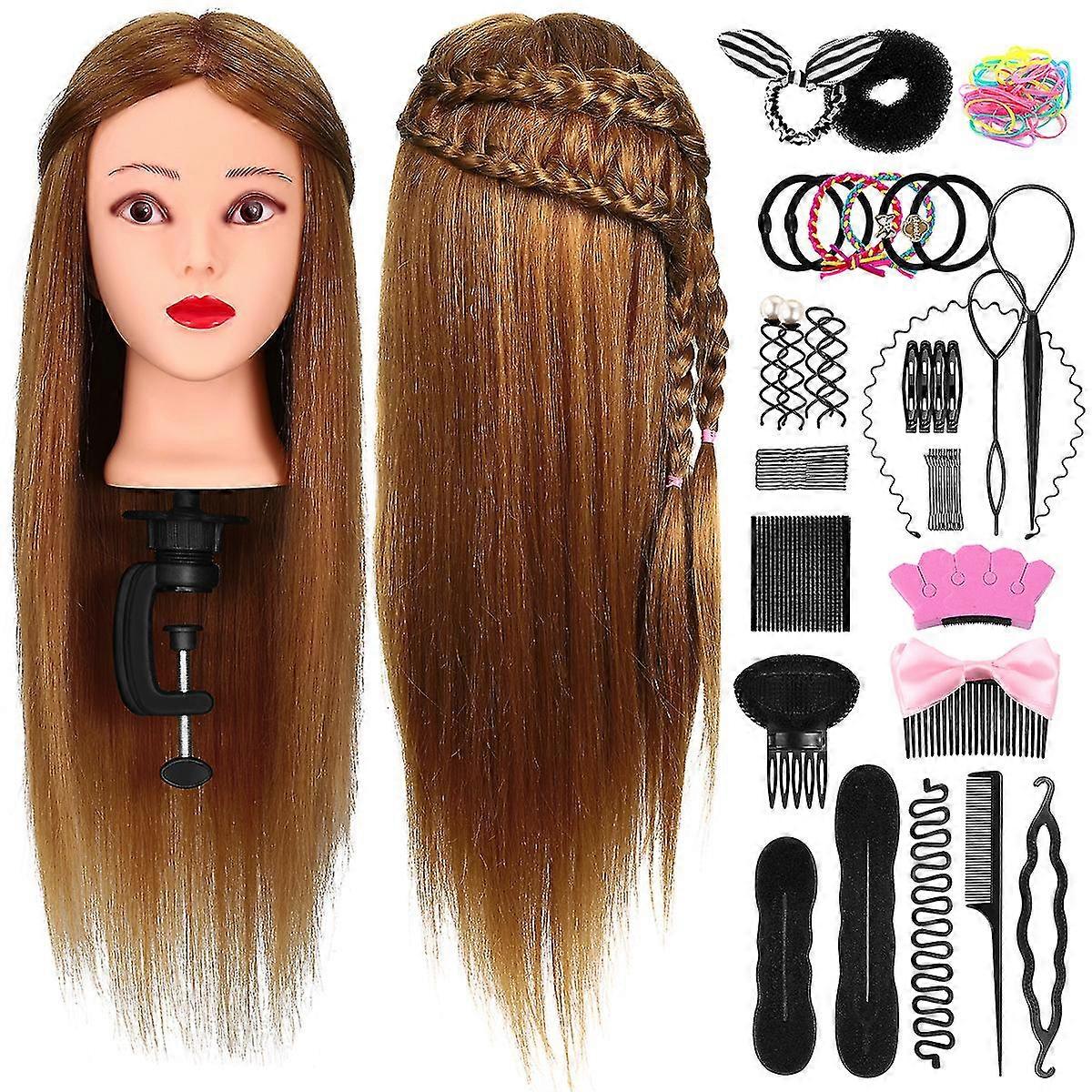 Frcolor マネキン ヘッド セット ヘア サロン トレーニング ヘッド スタンド セット ヘア トレーニング モデル 美容師 フリー テーブル クランプ 編み込み セット サロン スタイリング ビューティー