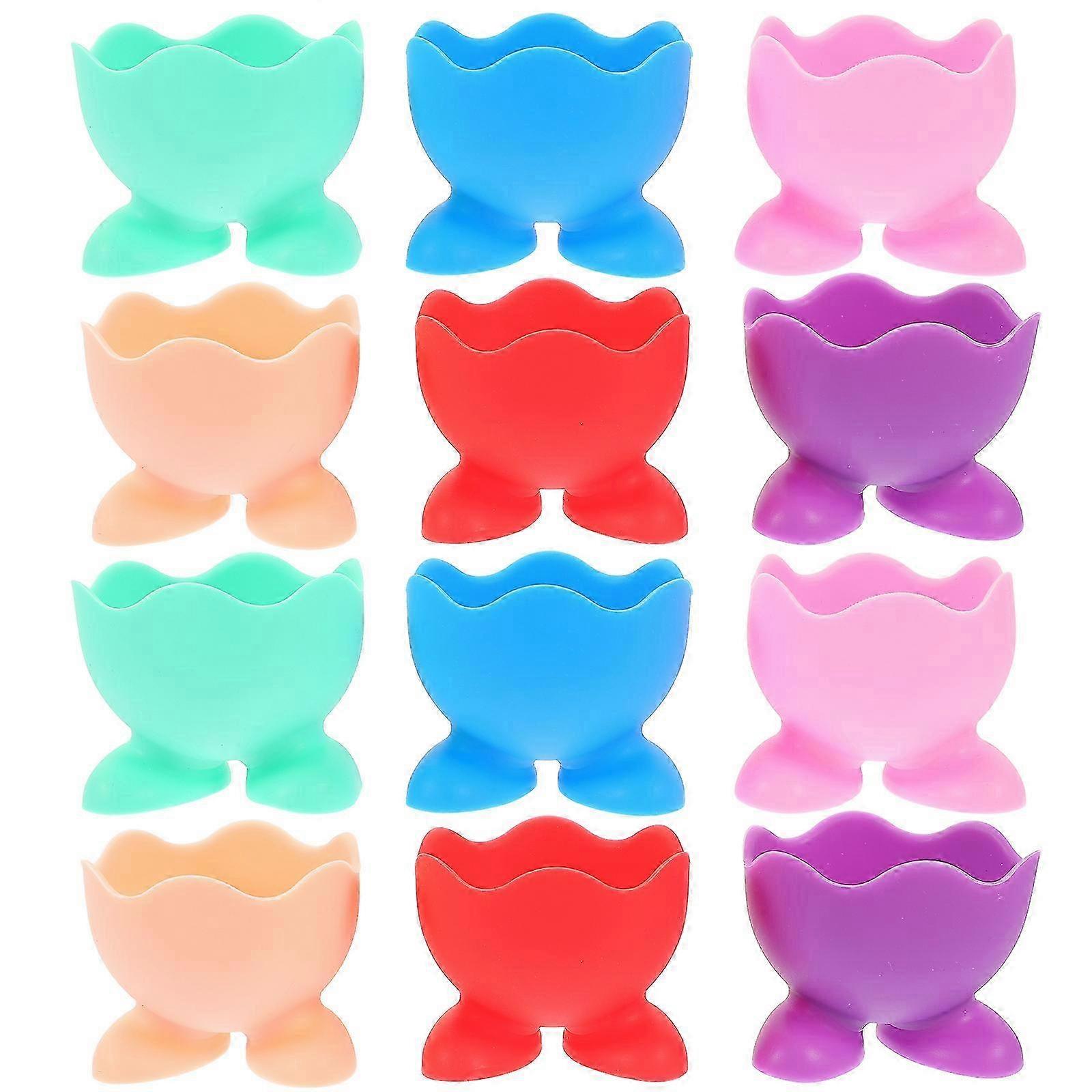 12pcs Silicone Egg Cups Easter Egg Cup Holders Cartoon Egg Holders Boiled Egg Cups Mixed Color