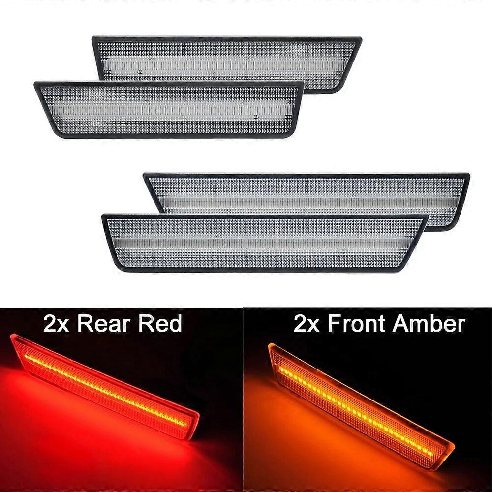 4Pcs Front Amber Rear Red LED Side Fender Reflector Marker Lamp Parking Warning Marker Light For Dodge Challenger 2008-2014
