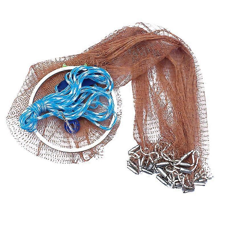 3.6m Bait Cast Mesh Trap Net Portable Fishing Landing Net Shrimp Cage For Fish Lobster Prawn Minnow Crayfish Crab Tire Line Brown