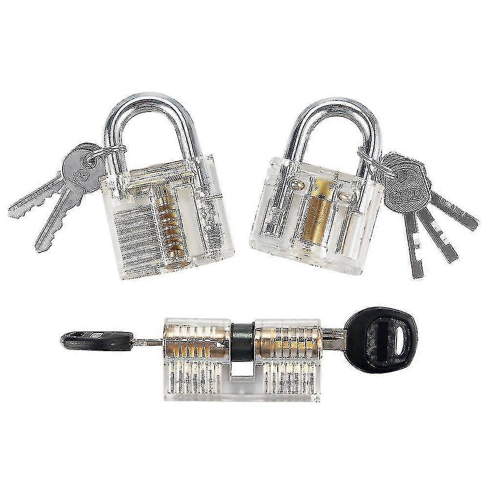 3pcs Practice Lock Set, Transparent Training Crystal Keyed Padlock For For Locksmith Beginner - XINGX