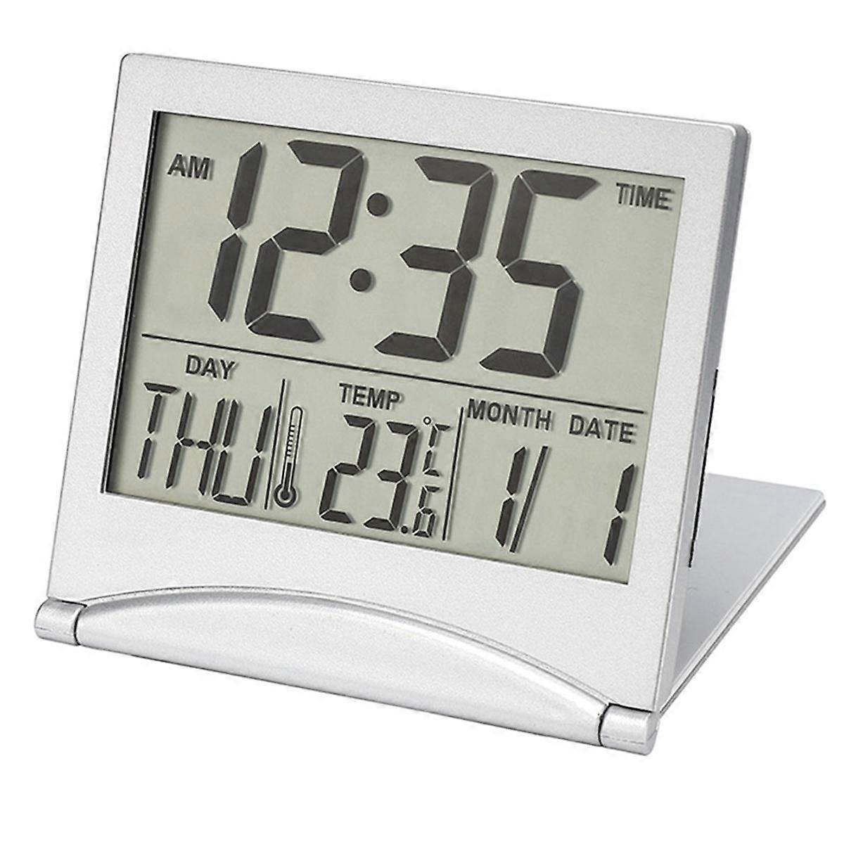 Digital Travel Alarm Clock - Foldable Calendar Temperature Timer LCD Clock Weather Forecast Clock B