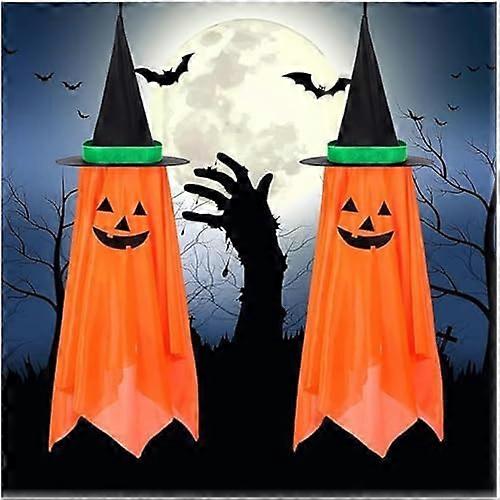 2 Pack Halloween Decorations, Pumpkin Wizard Hat Pre-Installed Pumpkin Ghosts