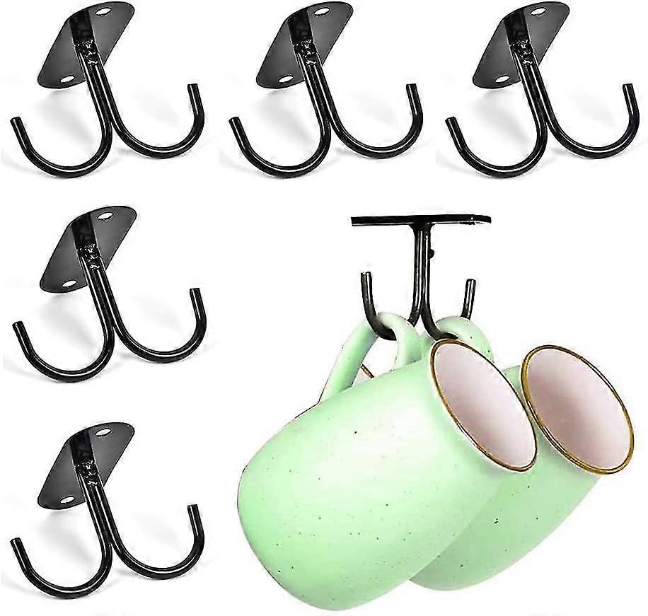 6 Pack Mug Holder, Rustic Under Cabinet Mug Organizer Rack Cup Shelf With 12 Hanging Hooks For Mugs, Coffee Cups, Beer Glass And Kitchen Utensils