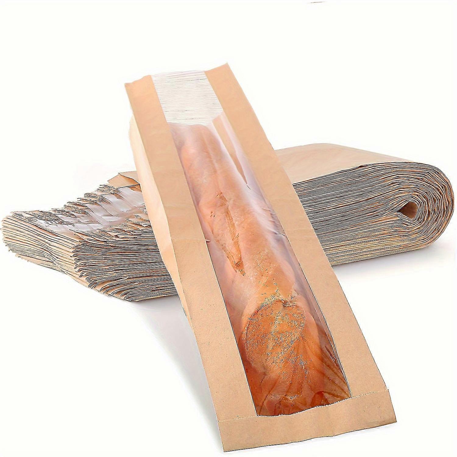 50 قطعة ، كيس خبز ورقي مع نافذة للخبز محلي الصنع ، أكياس الرغيف الفرنسي أكياس تخزين رغيف كرافت براون ، أكياس خبز فرنسية طويلة ، تغليف بسكويت الخبز ب