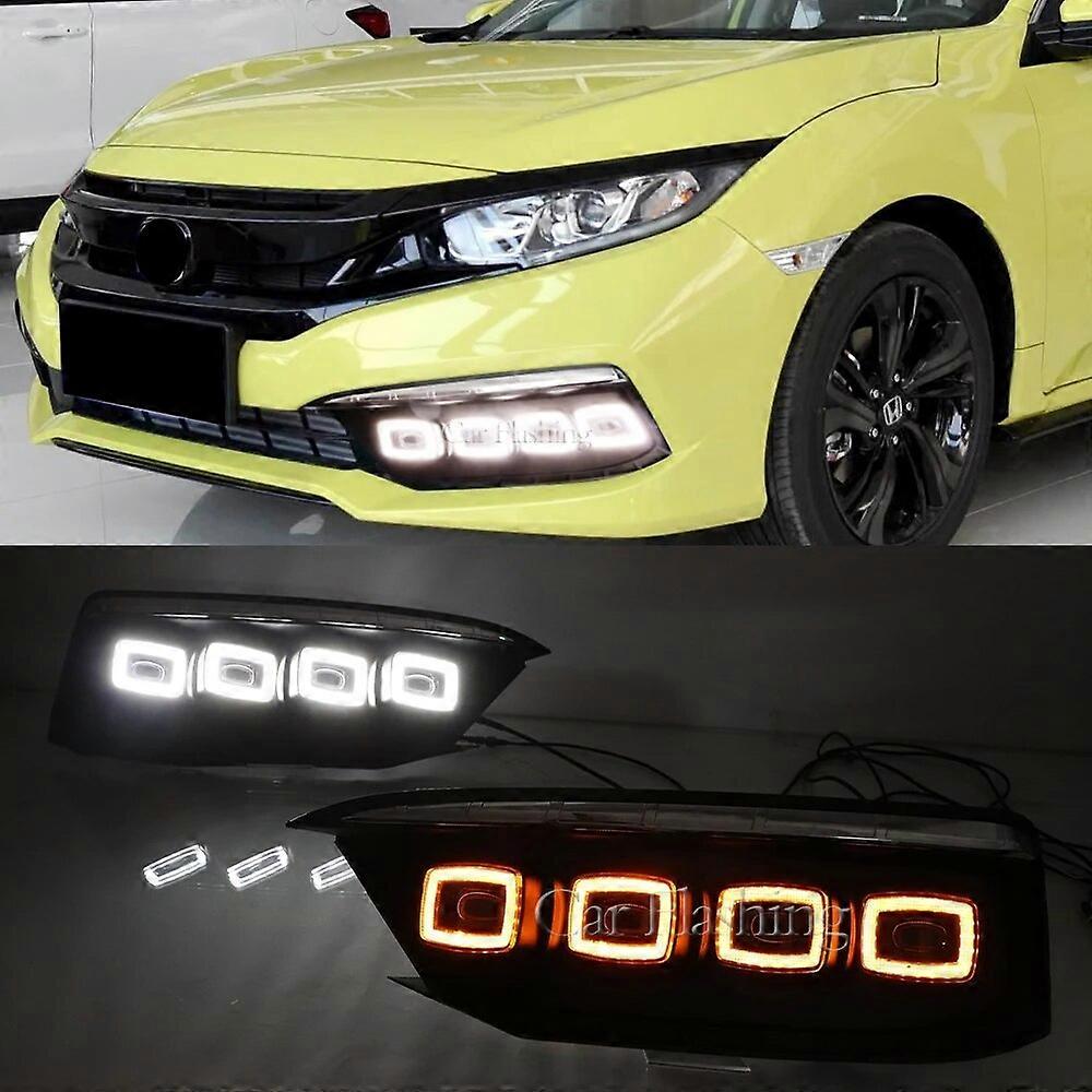 Led Daytime Running Lights With Dynamic Yellow Turn Signal Auto Daylights Fog Lamp cover DRL For Honda Civic 2019 2020