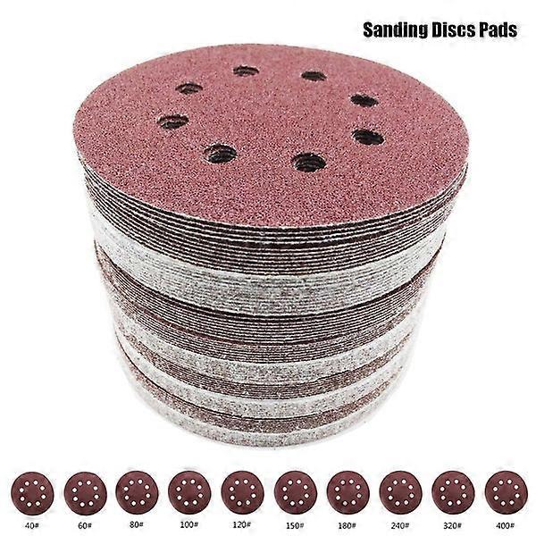 80PC 5" 8-Hole Hook and Loop Round Sandpaper Discs for Orbital Sander