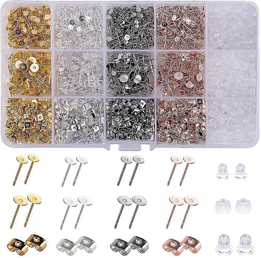 2600 Pieces Earring Making Supplies With Earring Posts Earring Backs Flat Pad