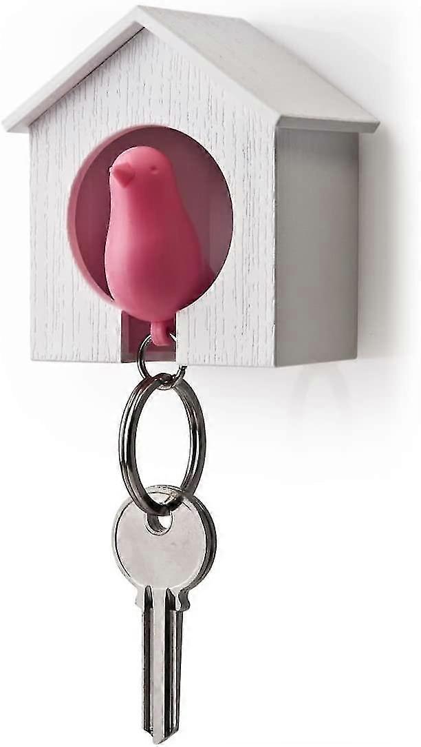 White Mini Birdhouse And Pink Bird Keychain,bird Is A Safety Whistle