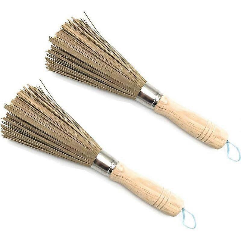 2Pcs Natural Bamboo Wok Brush Cleaning Tool with Long Handle for Kitchens R