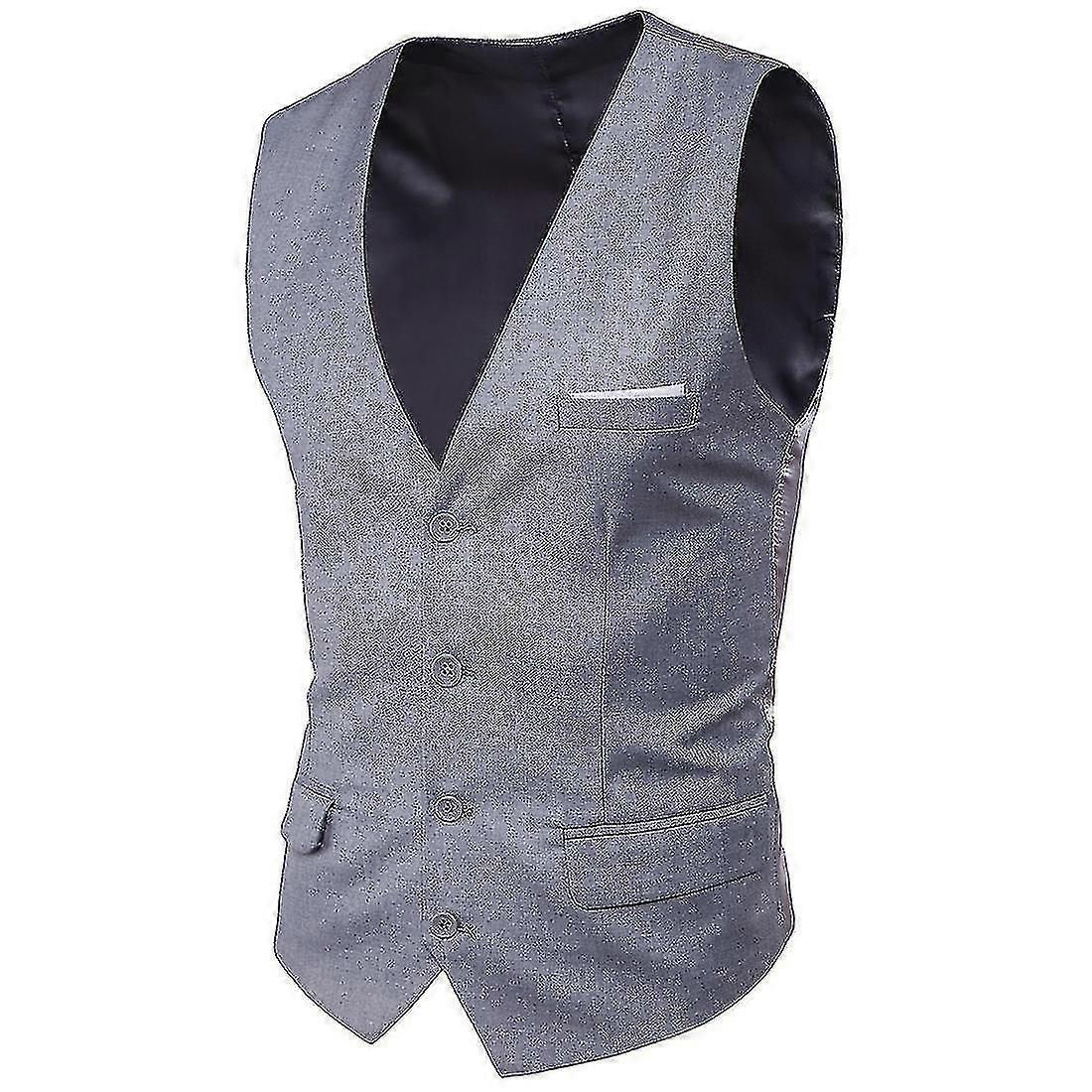 Plus Size Men Solid Color Suit Vest Single Breasted Business Waistcoat - MXBC