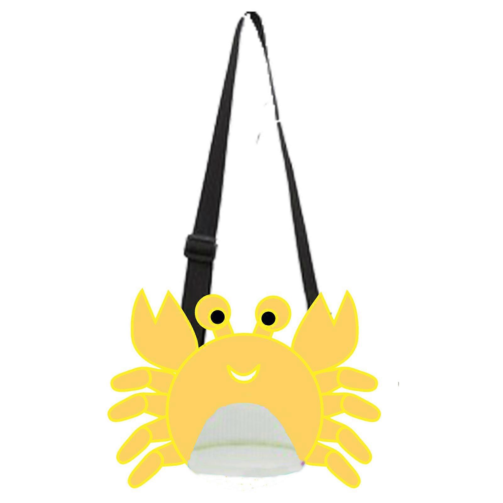 Kids Mesh Beach Bag Shell Collecting Bag Cartoon Crab Toy Storage Bag Seashell Swimming Accessories with Adjustable Shoulder Straps
