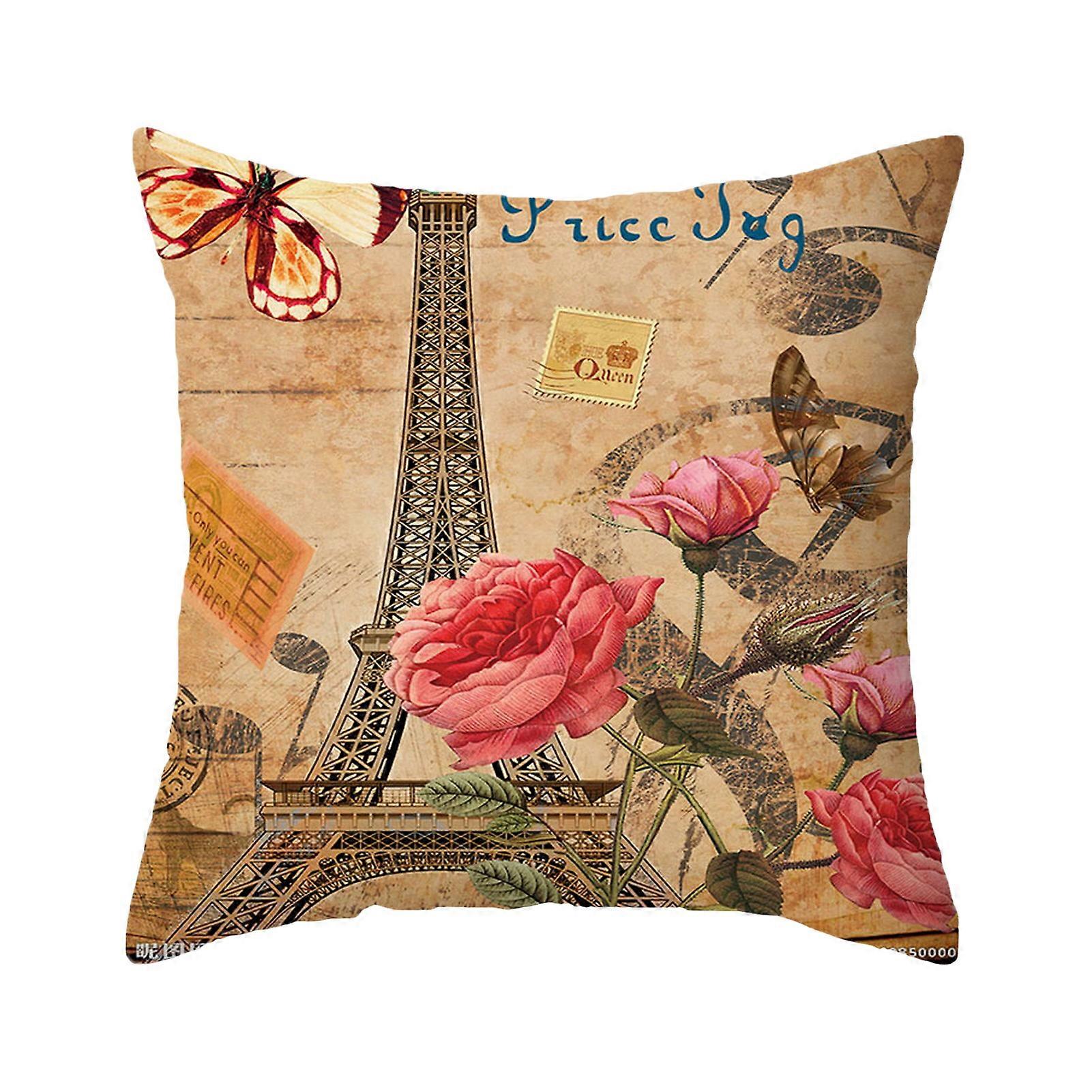 Retro Floral Print Throw Pillowcase Replaceable Pillow Cover Machine Washable Fabric Pillow Case Printing Cushion Cover Sofa Office Decor