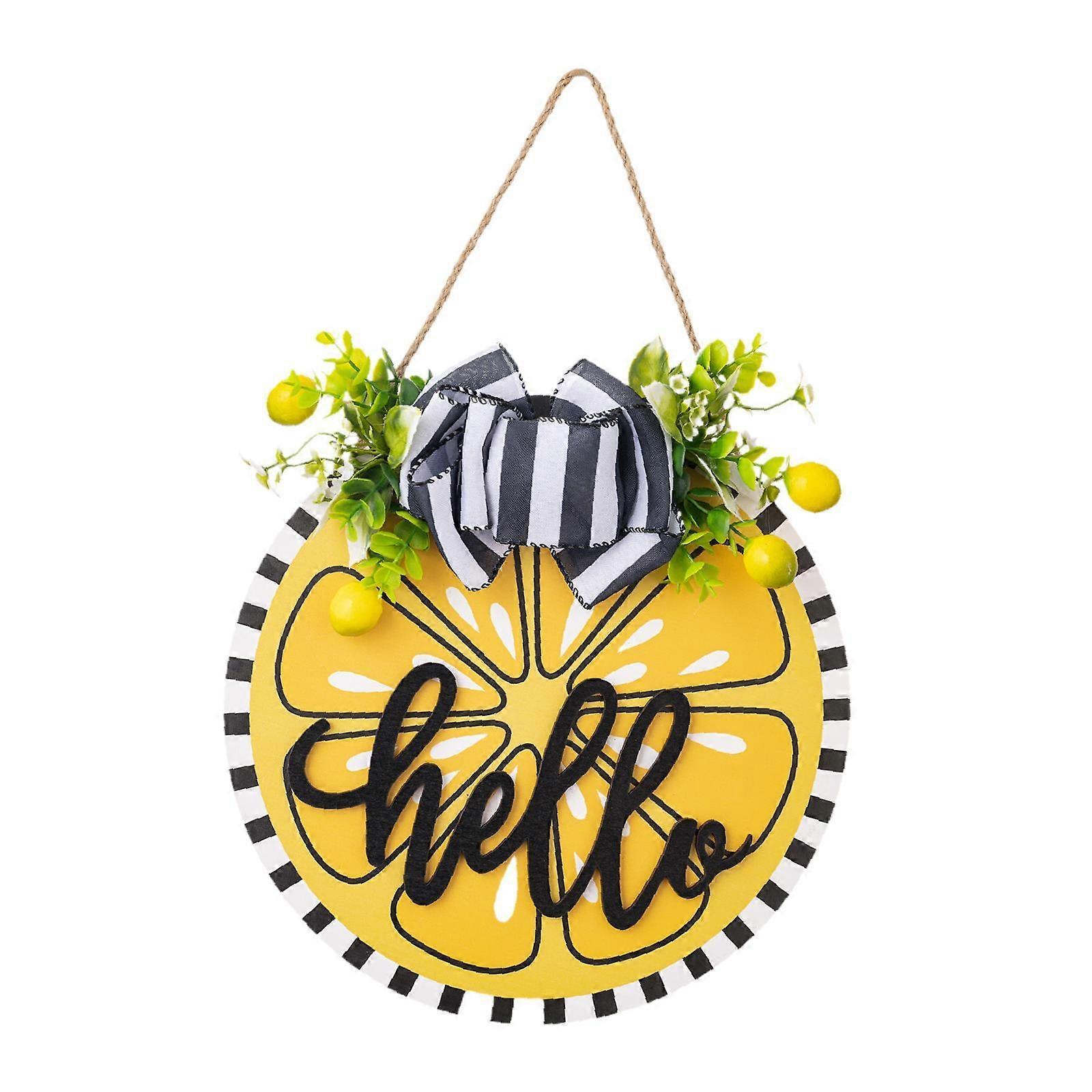 Spring Lemon Wreath Front Door Welcome Sign Office Artificial Flowers Leaves