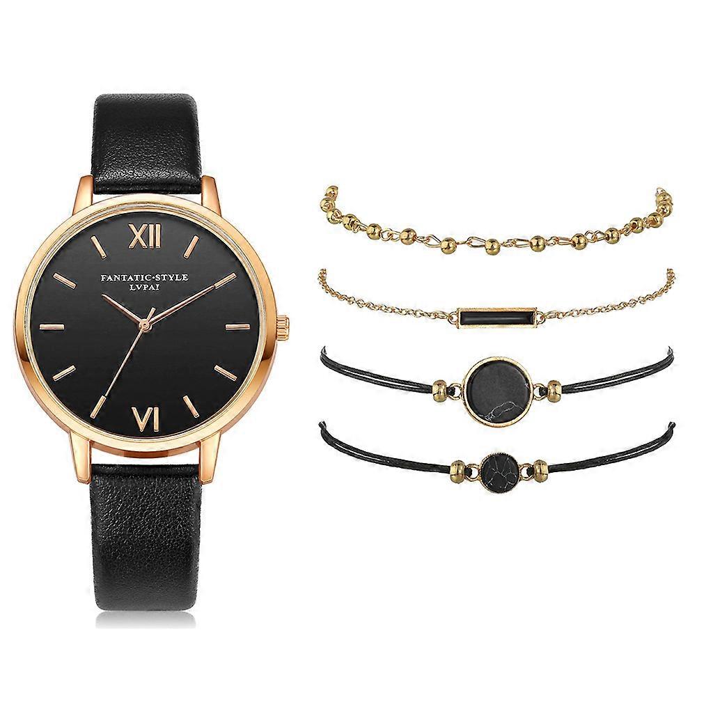 is new simple watch set quartz watch trend pu strap ladies watch strap bracelet set wholesale black