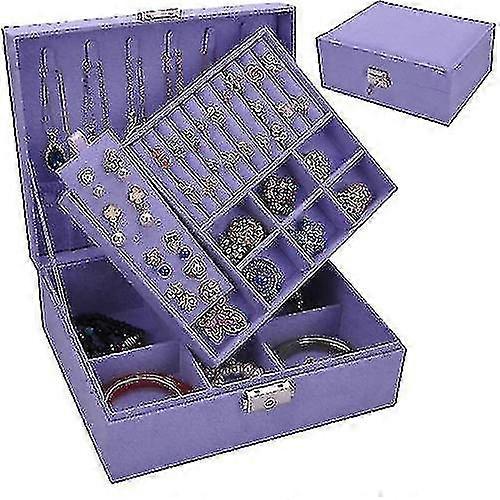 Double Layer Earrings Jewelry Storage Box(purple)