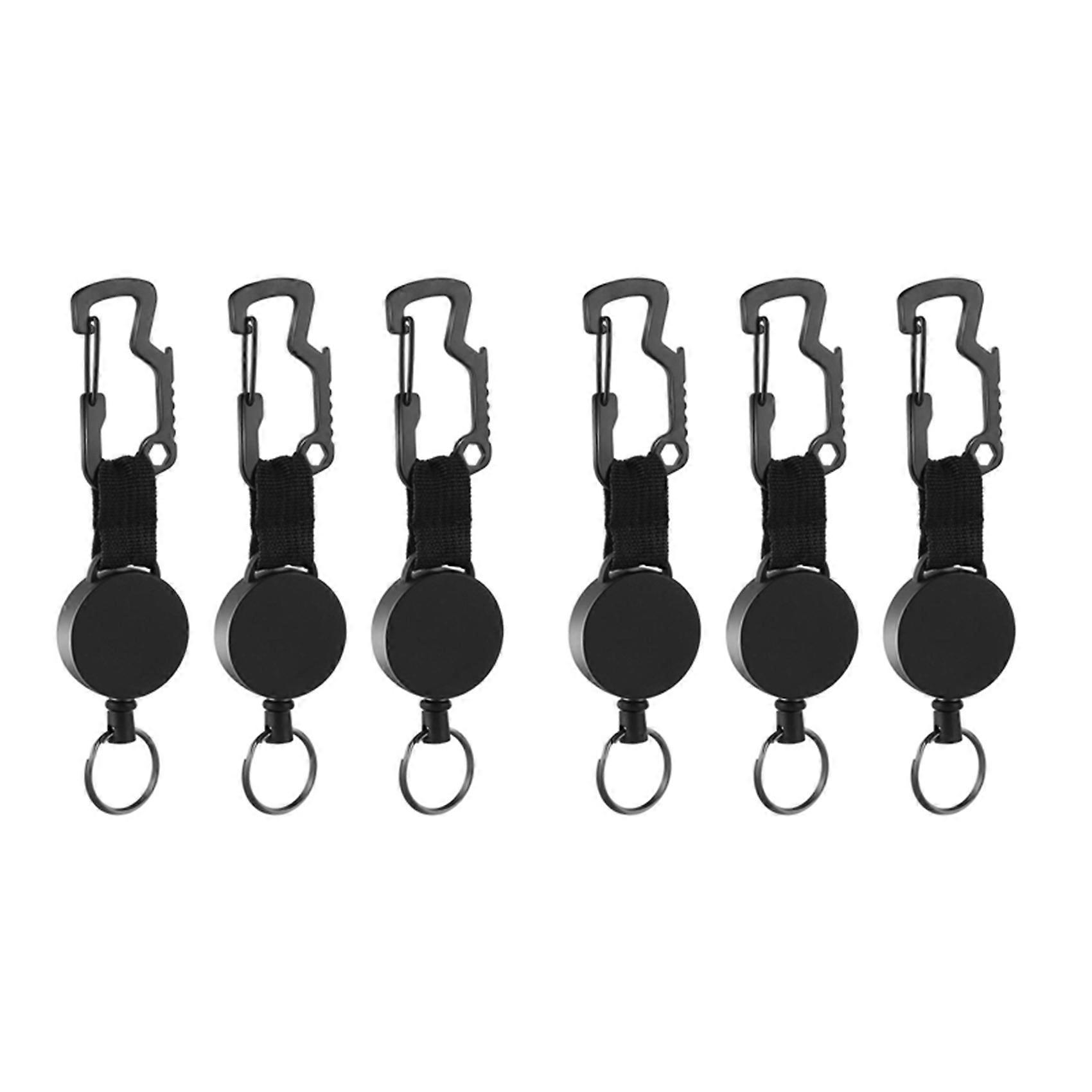 6 Pack Retractable Keychain - Heavy Duty Badge Holder Reel with Multitool Carabiner Clip, Up to 25