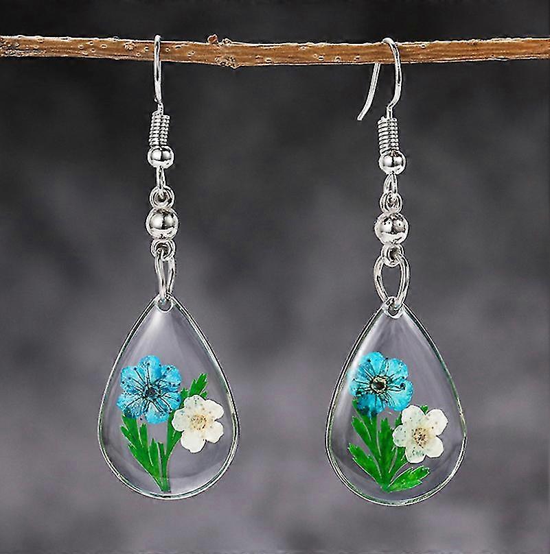 Sterling Silver Pressed Flower Teardrop Earrings$pressed Flower