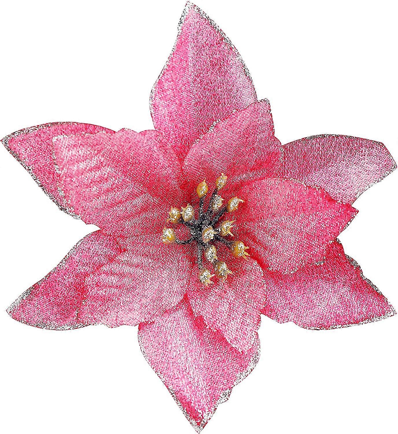 Julstjärna Blommor 30st Glitter Julstjärna Julgran Prydnader Konstgjorda Blommor för Julgran 5.12inch-Rosa