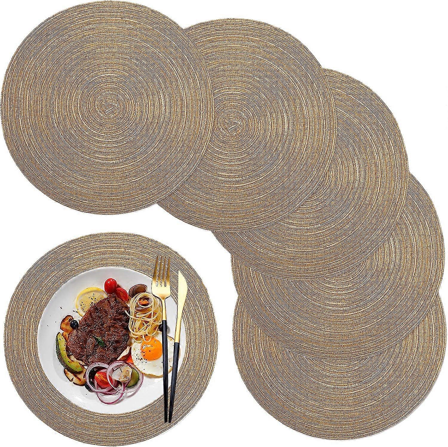 Sets de Table,Set de Table Rond PP Tress Lot de 6 Lavables Rsistantes la Chaleur Antidrapant,38cm,Couleur caf
