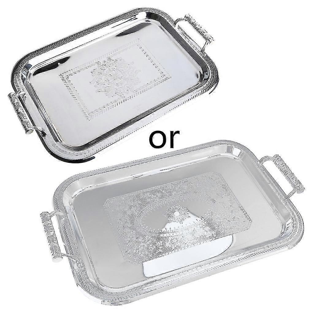 Nordic Stainless Steel Serving Tray With Handles Elegant Rectangular Coffee Bar Food Holder Dessert Display Plate Decor