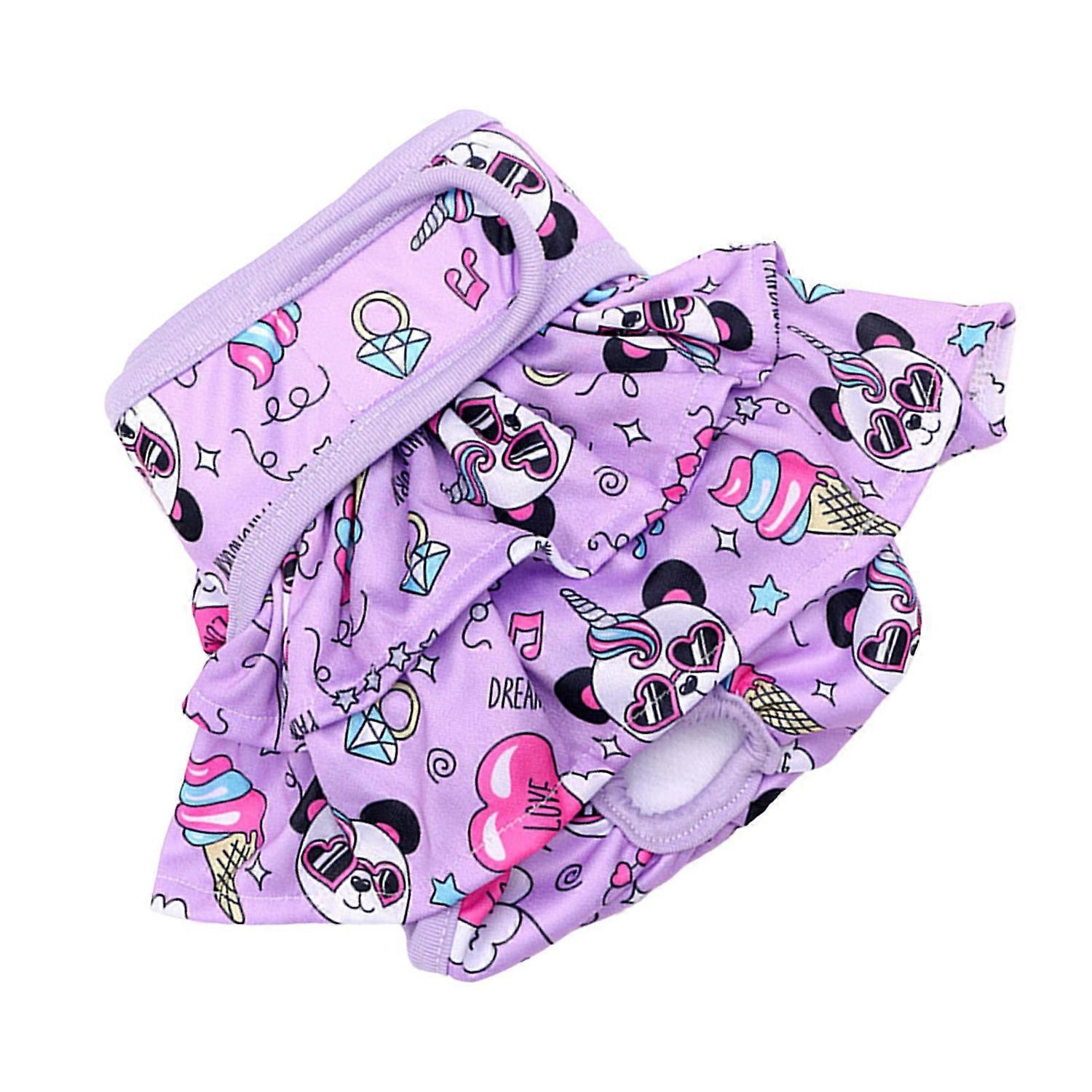 Female Dog Diapers Panda Pattern Cute Leakage Proof Breathable Reusable Washable Dog Panties Purple