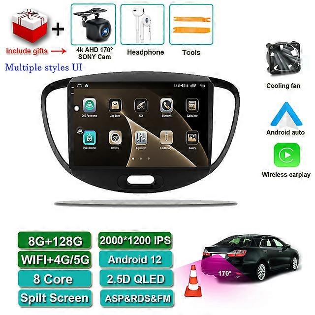 Carplay Android 12 CarPlay Android Auto Radio GPS Multimedia Player für Hyundai i10 2007 2008 2009 2010-2013 DSP IPS