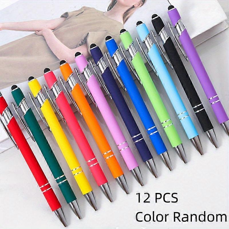 12 pieces Soft Tactile Metal Ballpoint Pen with Stylus Tip - 1.0mm Medium Tip - Black Ink - Mixed Colors - Smooth Writing and Precise Touchscreen Navi
