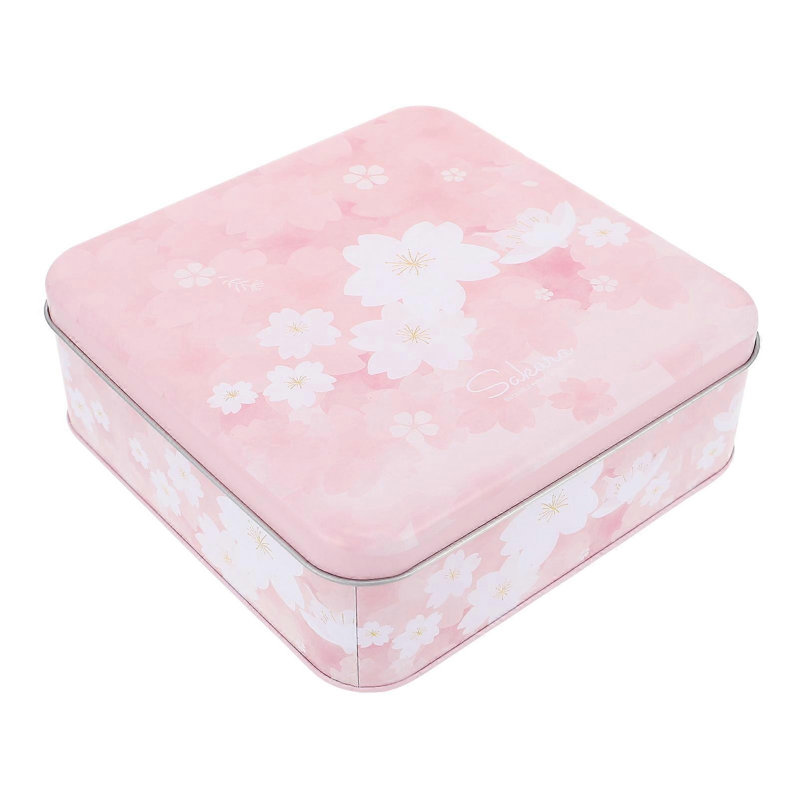 1Pc Square Tinplate Boxes Adorable Candy Jars Flower Pattern Cookie Boxes