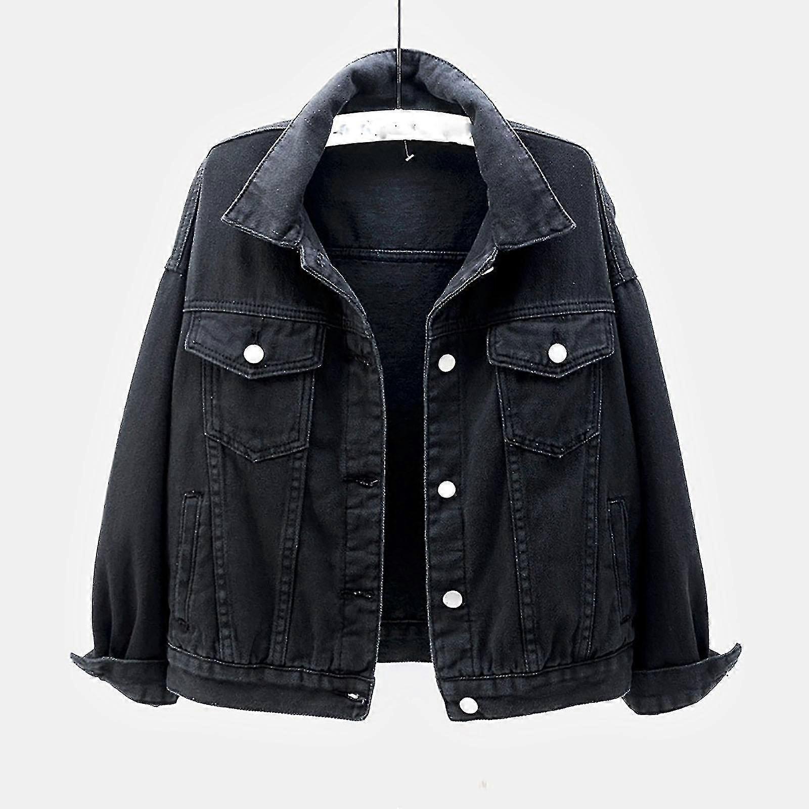 Kvinnor Vår- och Höstrockar Varma Solid Långärmade Jeansjacka Ytterkläder