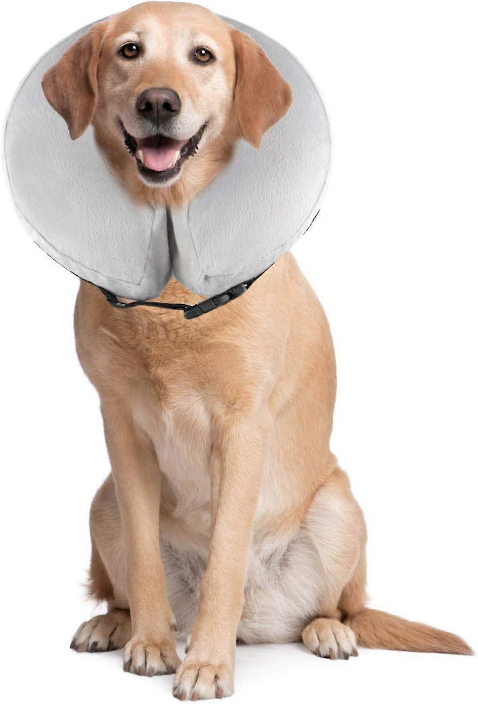 Pet Inflatable Collar, Comfy Pet Protective Collar Cone for Recovery, Adjustable Soft for Dog and Cat PS005 (L/Grey)