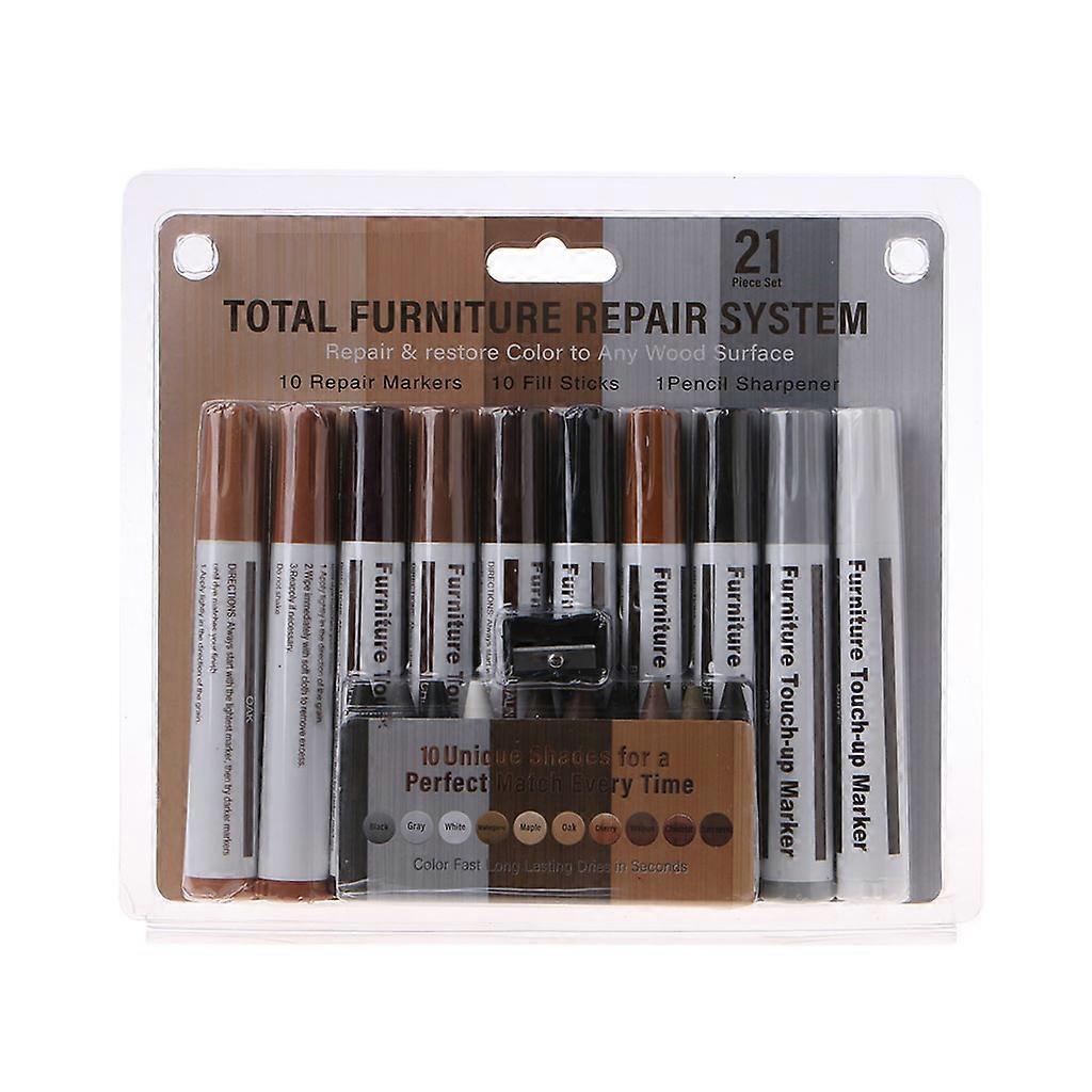 21 Pcs Furniture Markers Wax Sticks with Sharpener for Touch Ups & Cover Ups