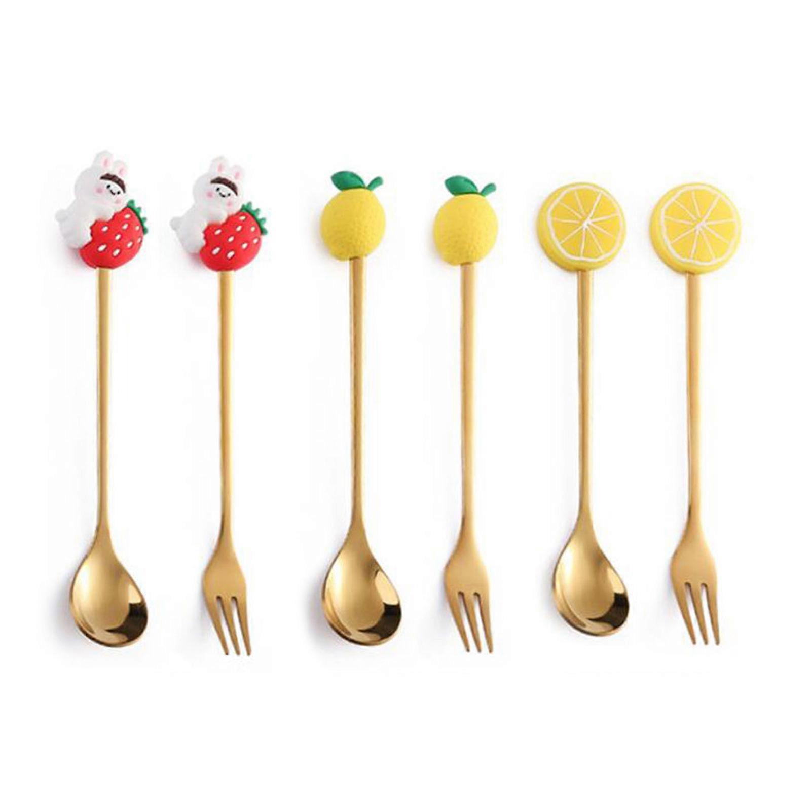 6 Pieces Stainless Steel Fruit Shape Coffee Spoons Fruit Fork for Creative Table