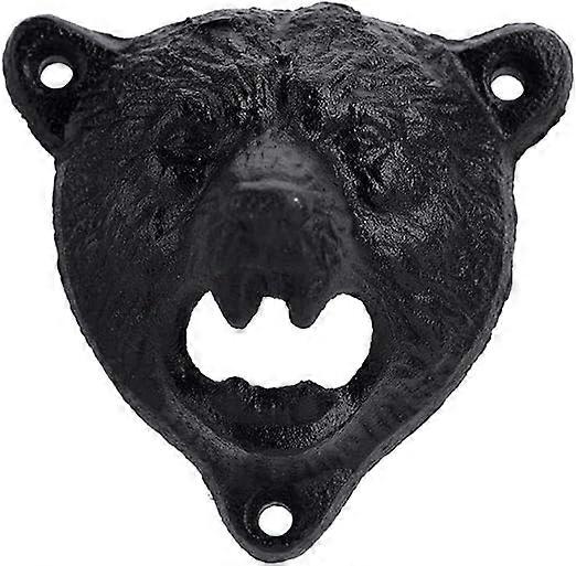 Wall-mounted bottle opener in the shape of a bear's head in cast iron, bar and kitchen accessory