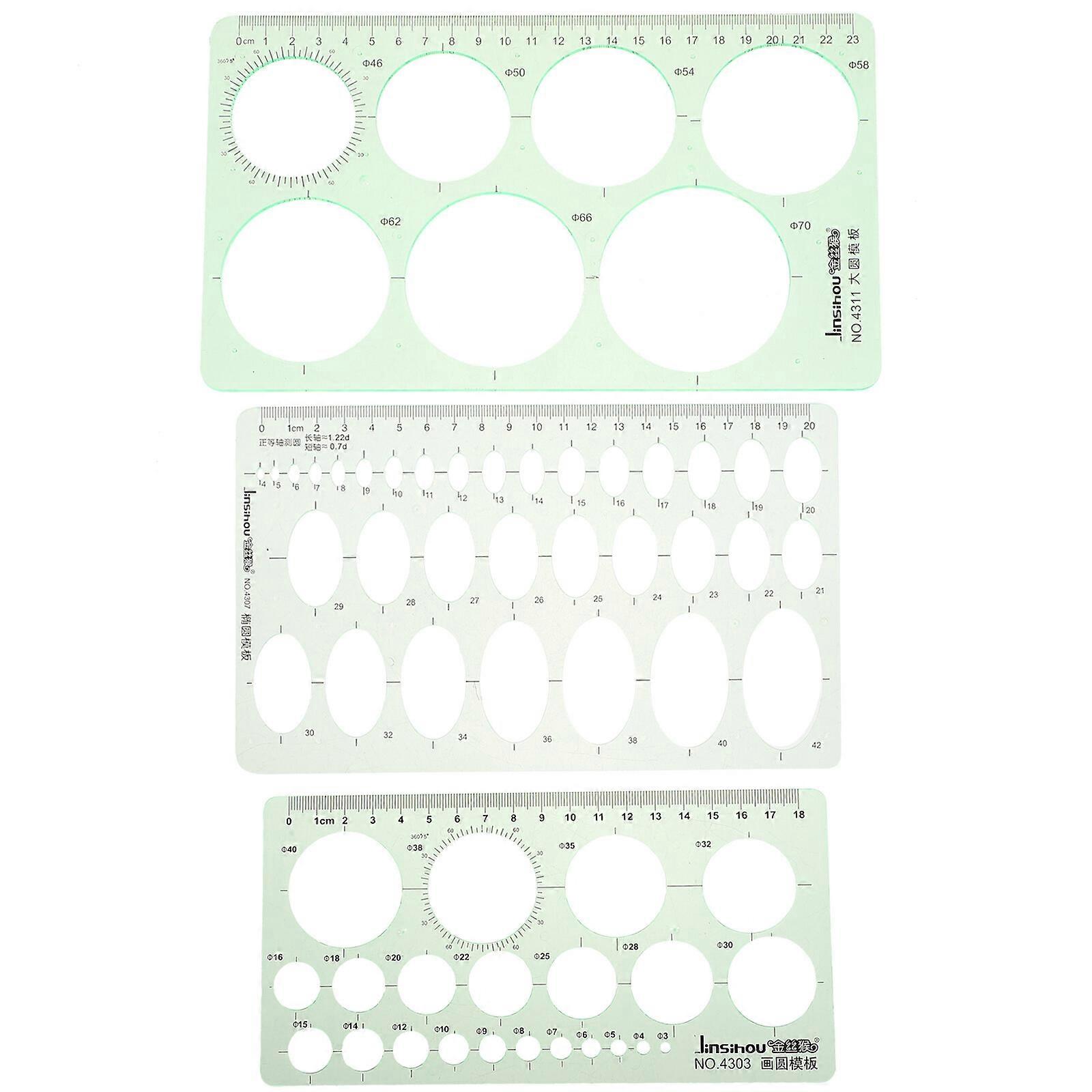 3Pcs Geometric Drawings Templates Stencils Plastic Measuring Template Rulers for Drafting
