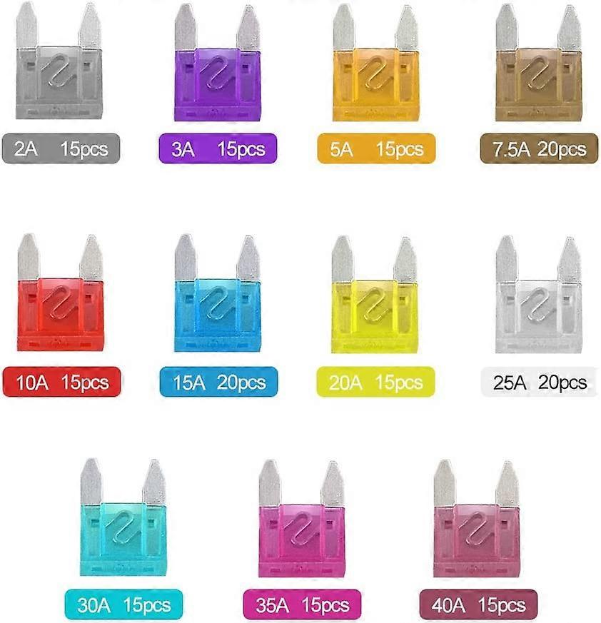 Mini Blade Fuse Plug-in Assortment of 180,2A 3A 5A 7.5A 10A 15A 20A 25A 30A 35A 40A,with 1 Blade Fuse and 1 storage box