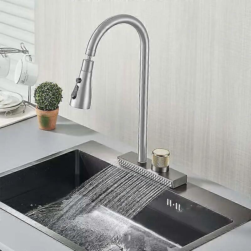 Rotating Switch Kitchen Faucet Daul Control Waterfall Stream Rotatable Spout Deck Mount Cold Hot Water Mixer Washing Sink Crane