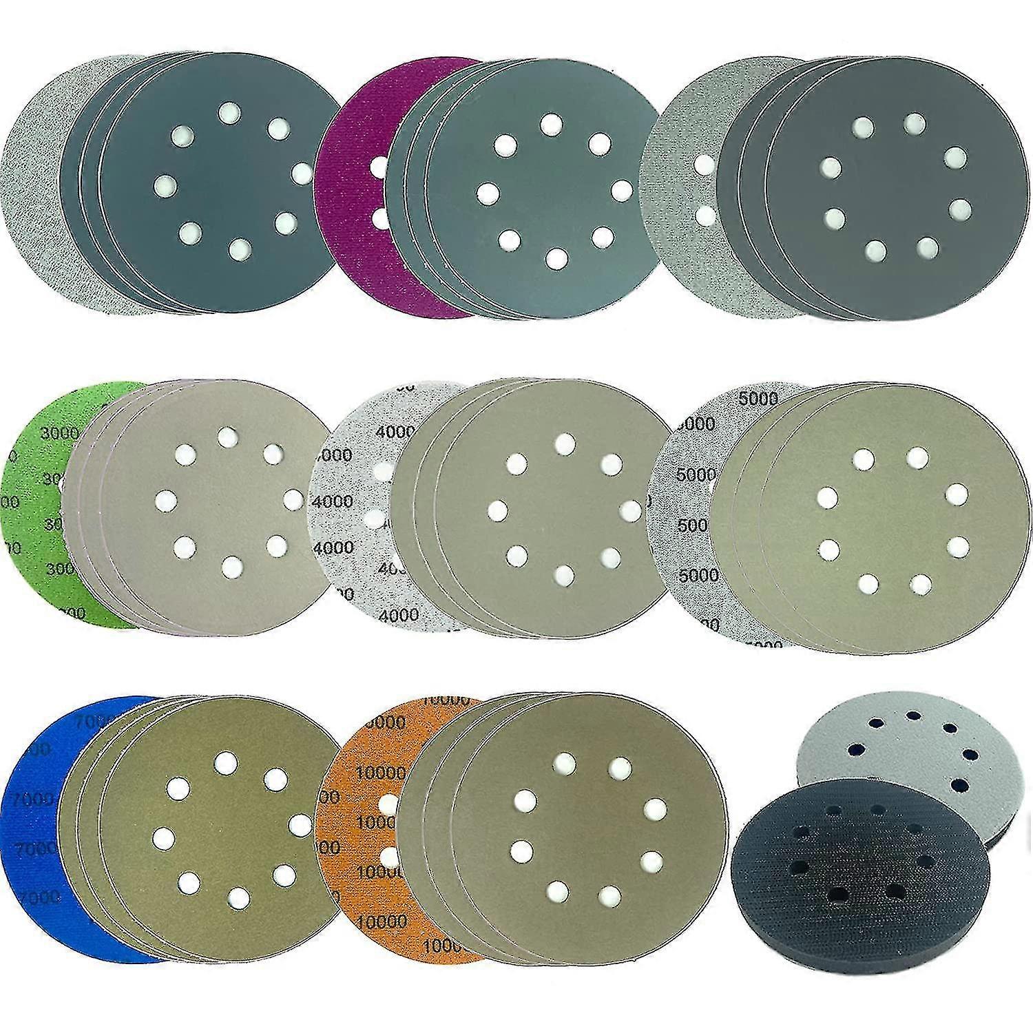 32pcs 8 Hole Sandpaper Sanding Discs Hook And Loop With Interface Pad