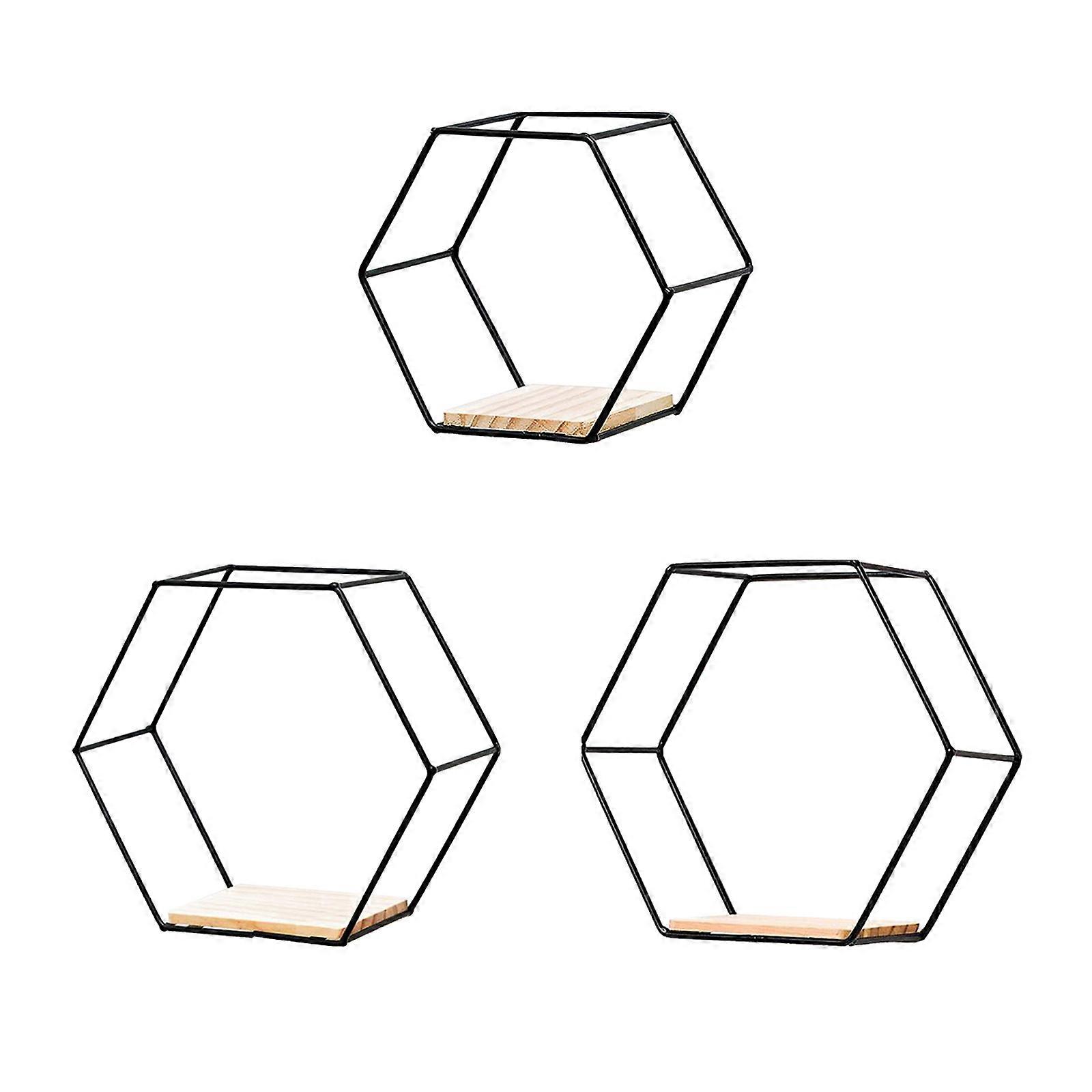 Mensola di decorazione di stoccaggio mensola galleggiante mensola per interni in ferro battuto fai da te mensola in legno naturale 3 pezzi, uno per ogni dimensione