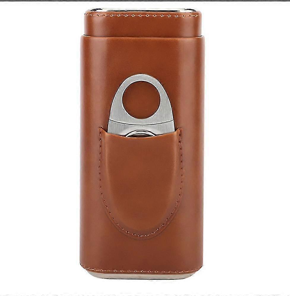 Leather Humidor That Can Hold 3 Cigars, Portable Humidor With Cigar Cutter